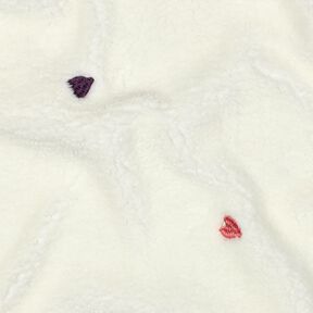 Teddy pluche geborduurde harten | Poppy Fabrics – ivoor/roos, 