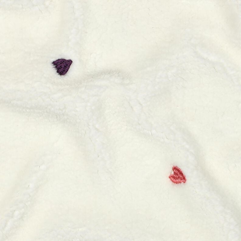 Teddy pluche geborduurde harten | Poppy Fabrics – ivoor/roos,  image number 2