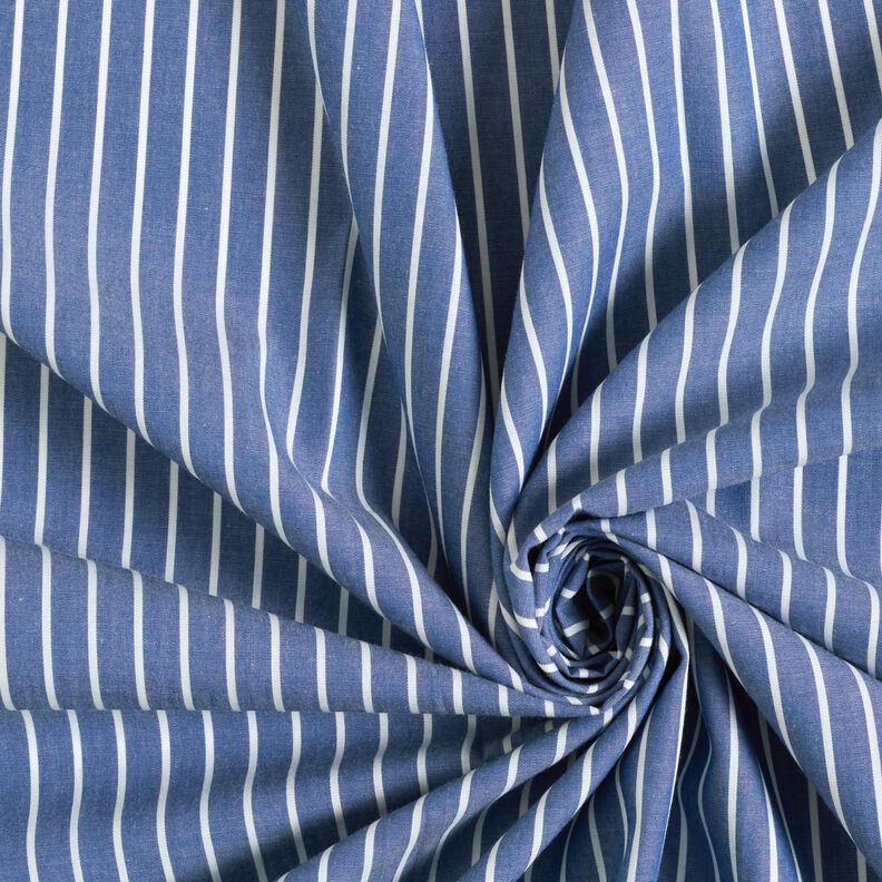 Katoenen stof strepen – jeansblauw/wit,  image number 3