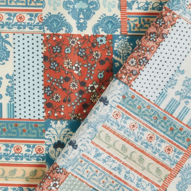 Katoenen stof Cretonne bloemen patchwork – blauw, image number 4