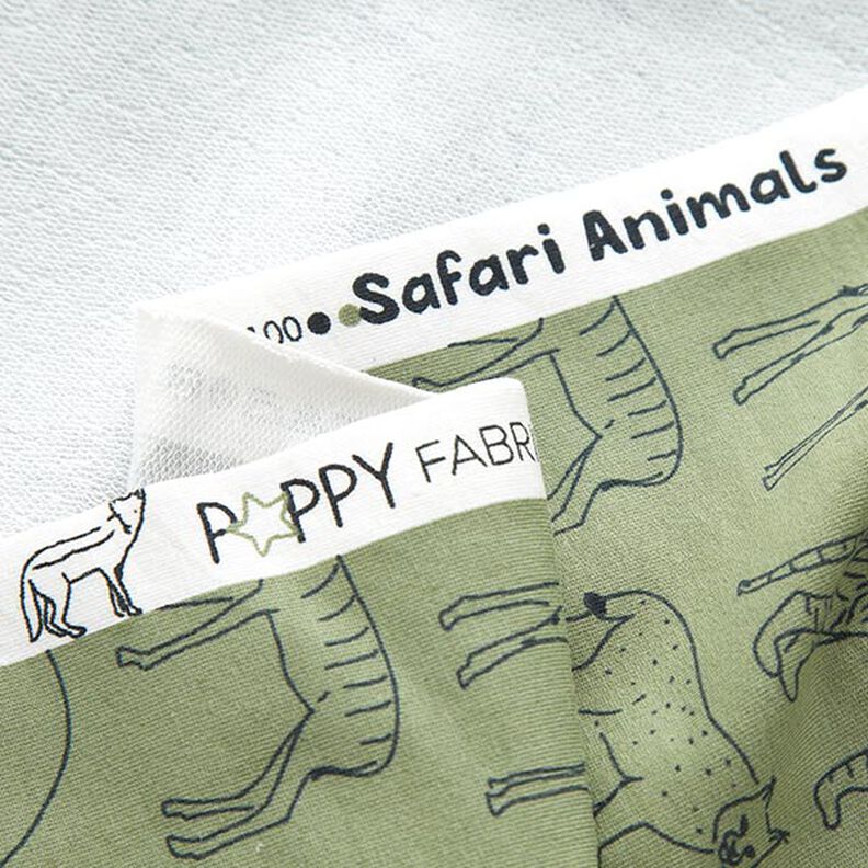 French Terry sommersweat gezeichnete Safari-Tiere – licht kaki,  image number 3