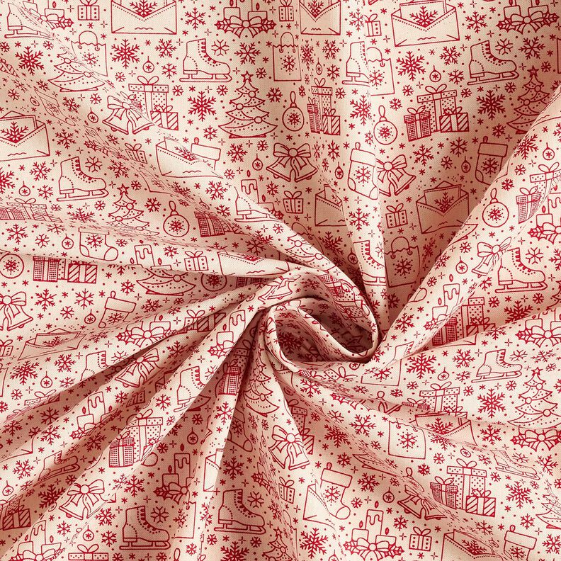 Katoenen stof Cretonne grafische kerstmotieven – natuur/karmijnrood,  image number 3