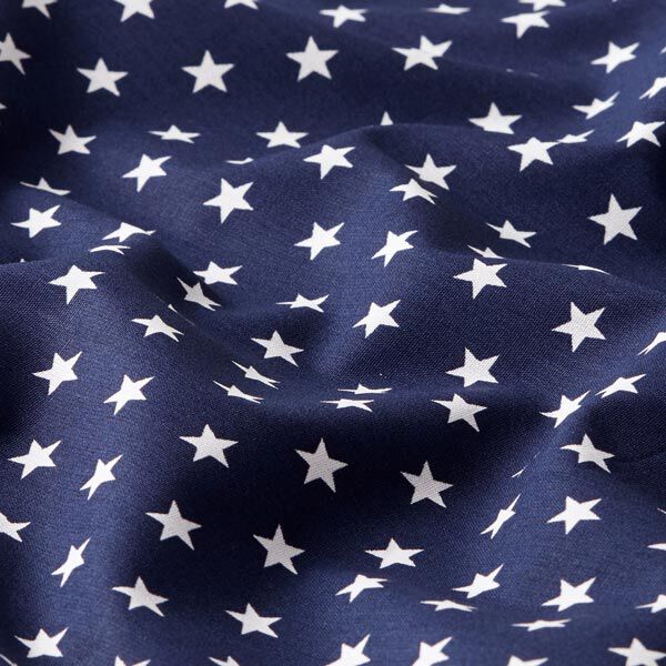 Katoenpopeline Middelgrote sterren – marineblauw/wit,  image number 2