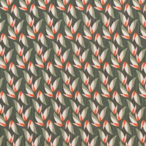 Crêpe chiffon bladpatroon – zwart/riet, 