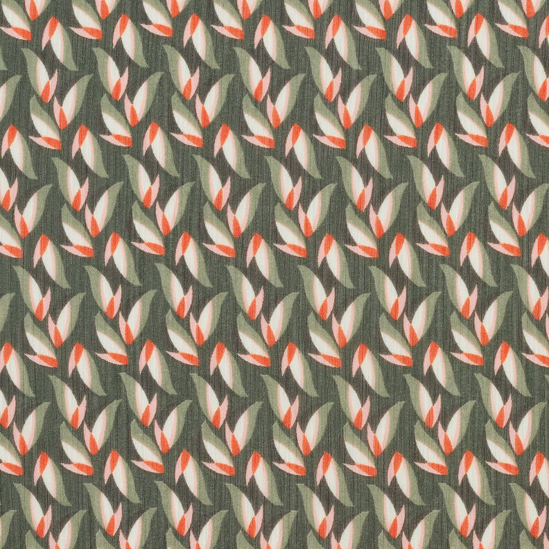 Crêpe chiffon bladpatroon – zwart/riet,  image number 1