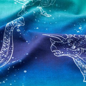 Katoenjersey Dino-contouren | Glitzerpüppi – blauwlila/pepermunt, 