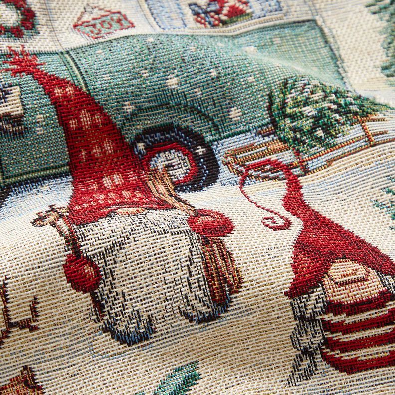 Decostof Gobelin Kerstkabouters – lichtbeige/rood, image number 2