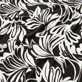 Viscosejersey Abstracte bloemen – zwart/ivoor, 