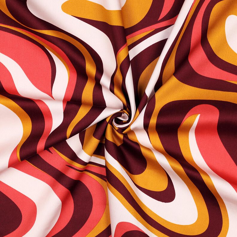 Katoensatijn Retro golven| Poppy Fabrics – bordeauxrood/currygeel,  image number 3