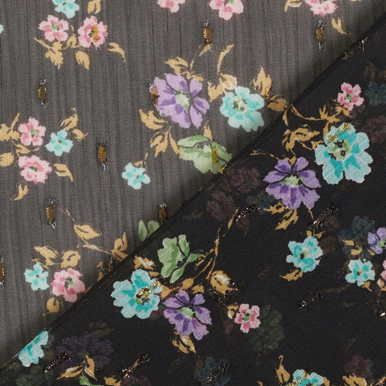Crêpe chiffon Dobby & bloemen – zwart/lichtblauw,  image number 4