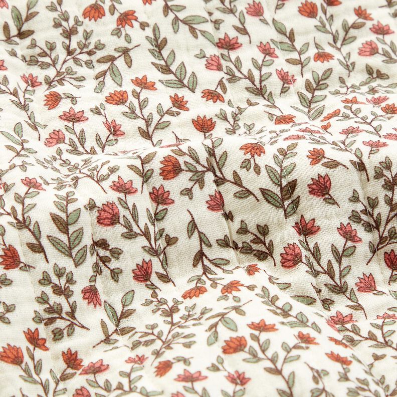 Mousseline Doorgestikte stof romantische bloemen – ecru/licht bessen, image number 4