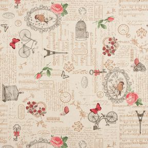 Decostof Half panama romantische collage – natuur/licht bessen, 
