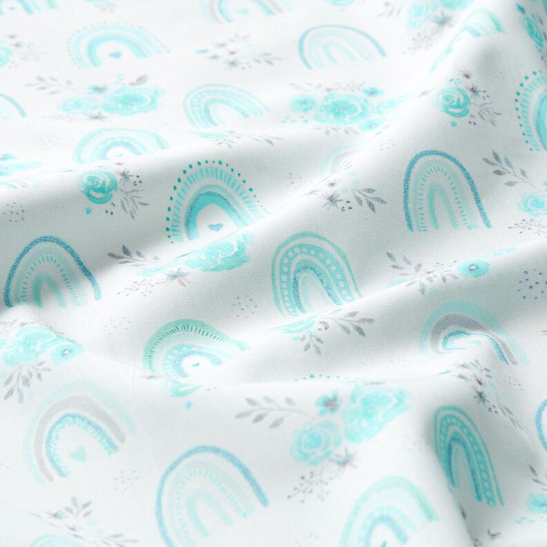 Katoenpopeline Rozen en regenbogen &ndash; wit/licht turkoois,  image number 2