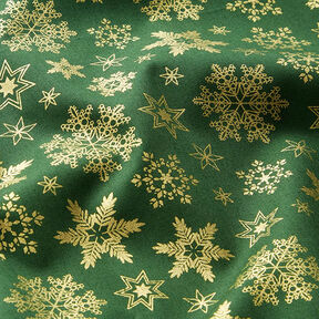 Katoenen stof Popeline Sneeuwkristal – groen/goud, 