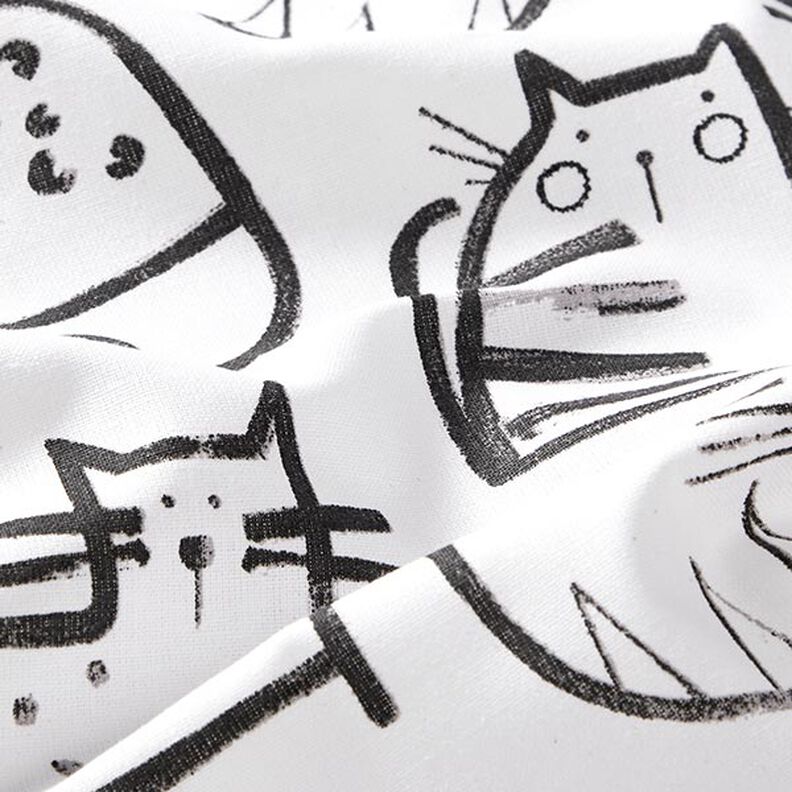 Katoenen stof Cretonne Katten schetsen – zwart/ivoor,  image number 2