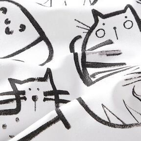 Katoenen stof Cretonne Katten schetsen – zwart/ivoor, 