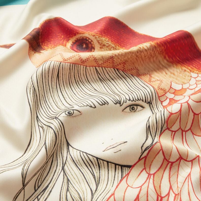 Satijnen paneel vogels en feeën | Katia Fabrics – aquablauw/creme,  image number 8