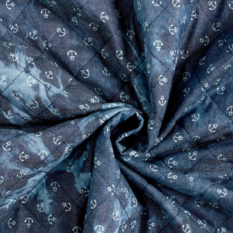 Doorgestikte stof chambray anker tie-dye – jeansblauw,  image number 4