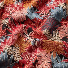 Decostof Jacquard Junglebladeren – zwart/karmijnrood, 