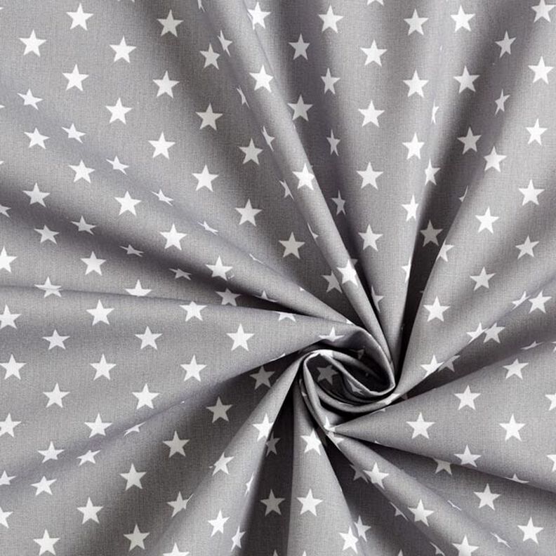 Katoenpopeline Middelgrote sterren – grijs/wit,  image number 5