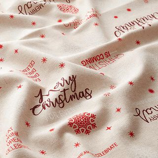 Decostof Half panama Merry Christmas – beige/donkerrood, 