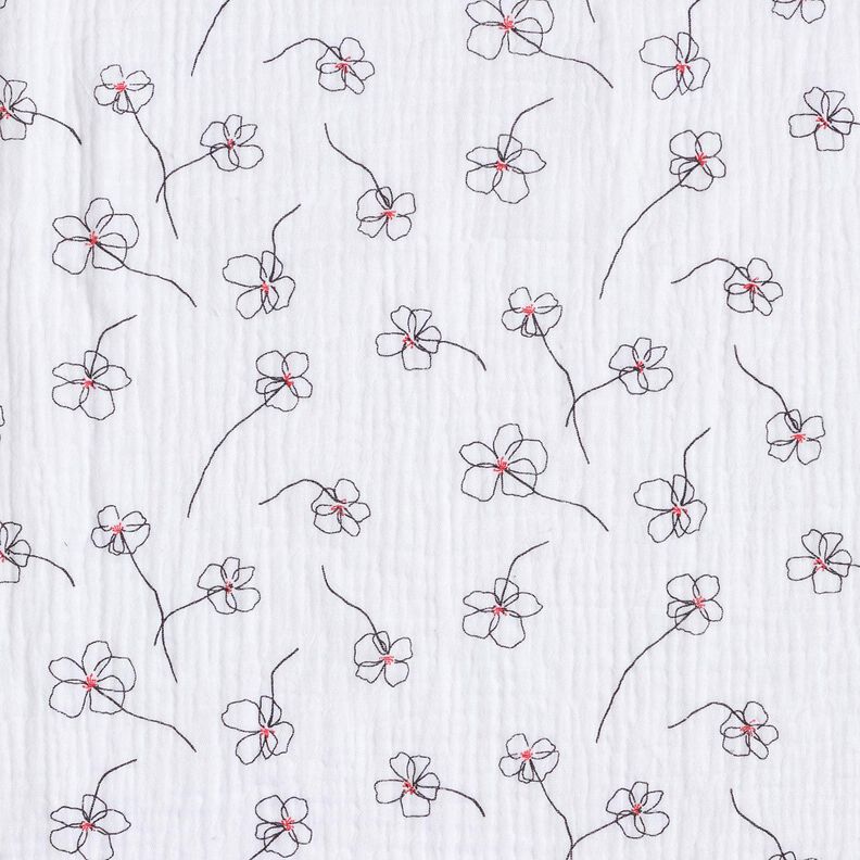 Mousseline/dubbel gehaakte stoffen geschilderde klaprozen – wit/zwart, image number 1
