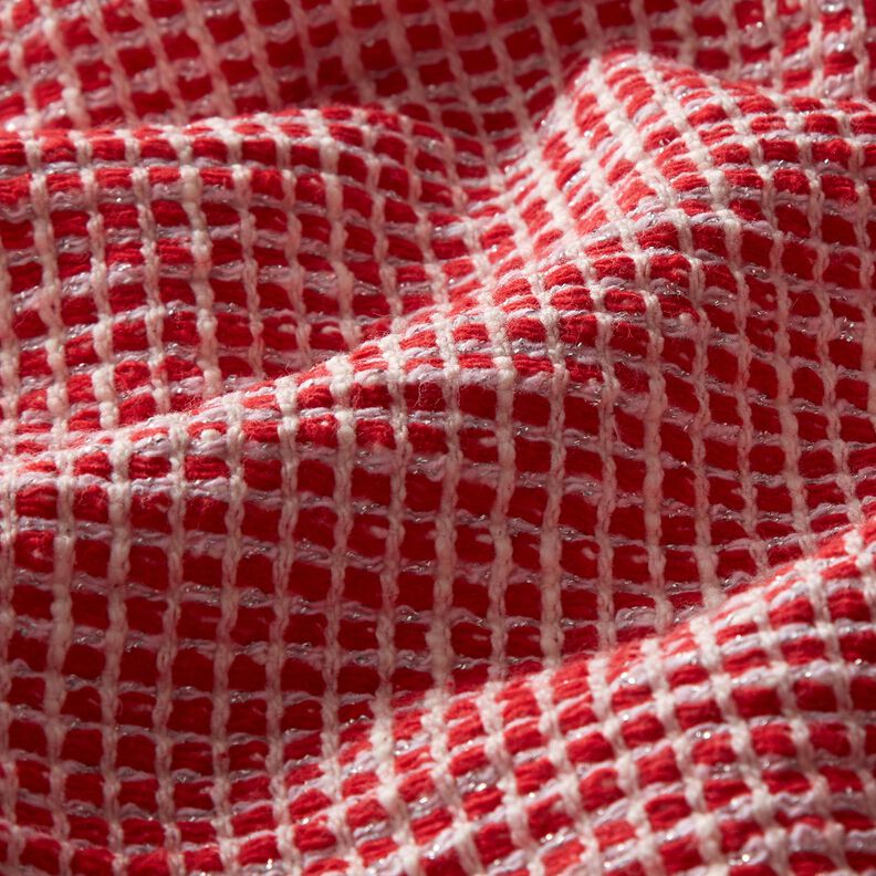 Bouclé katoenmix structuur – rood/wit,  image number 2
