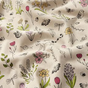 Decostof Half panama Lentebloemen – natuur/roze, 