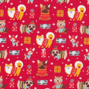 Katoenen stof Cretonne Honden met Kerstmis – rood, 