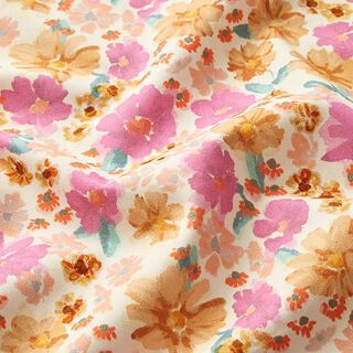 Katoen stretch aquarelbloemen – ecru, 
