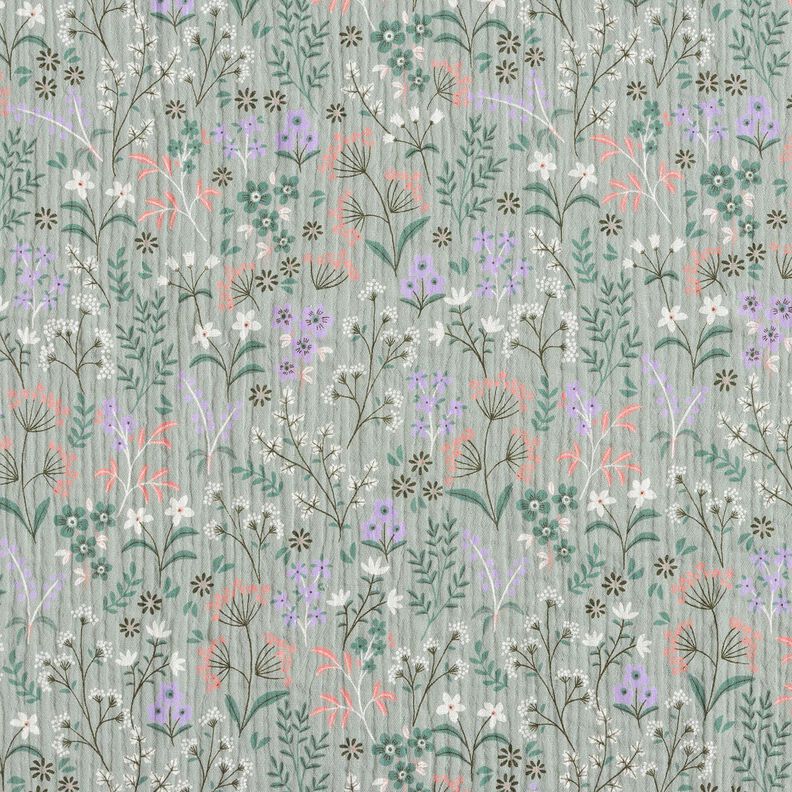 GOTS Mousseline/dubbel gehaakte stoffen Lente bloemenweide | Poppy Fabrics – riet,  image number 1