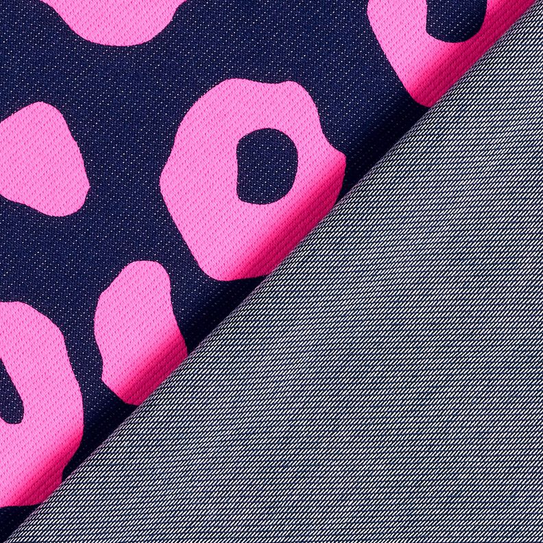 French Terry sommersweat Jeanslook neon luipaardprint – nachtblauw/neon pink, image number 4