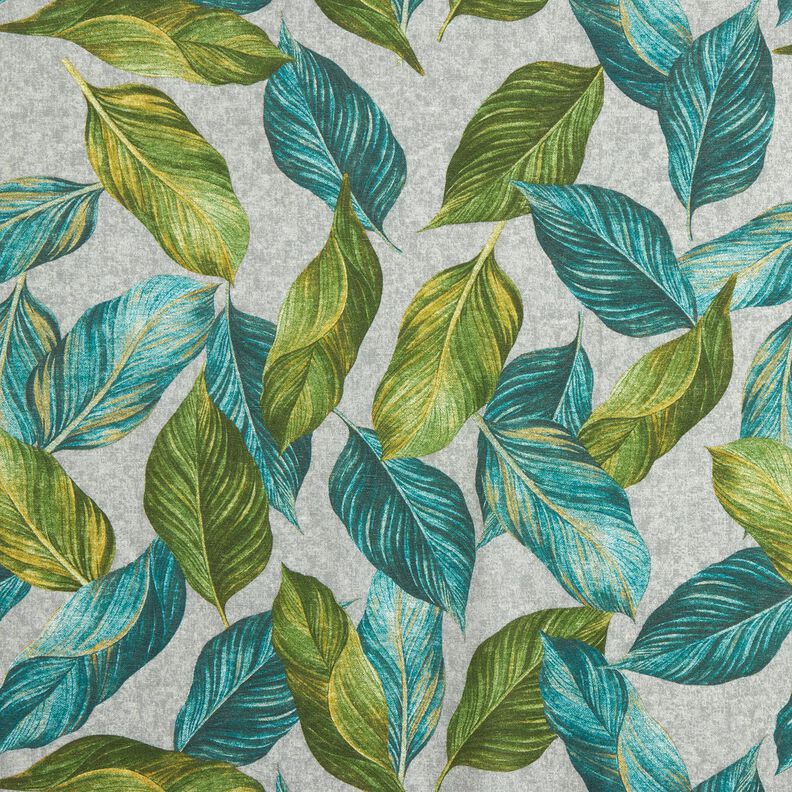 Decostof Canvas Ficusbladeren – blauwe spar/grijs, image number 1