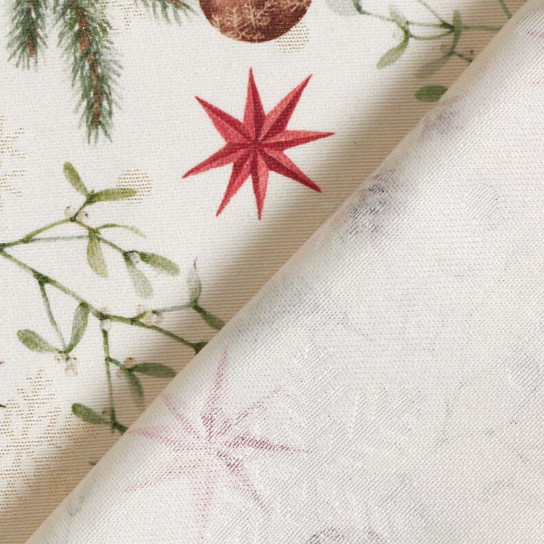 Decostof Jacquard Lurex Dennentakken – natuur/goud,  image number 4