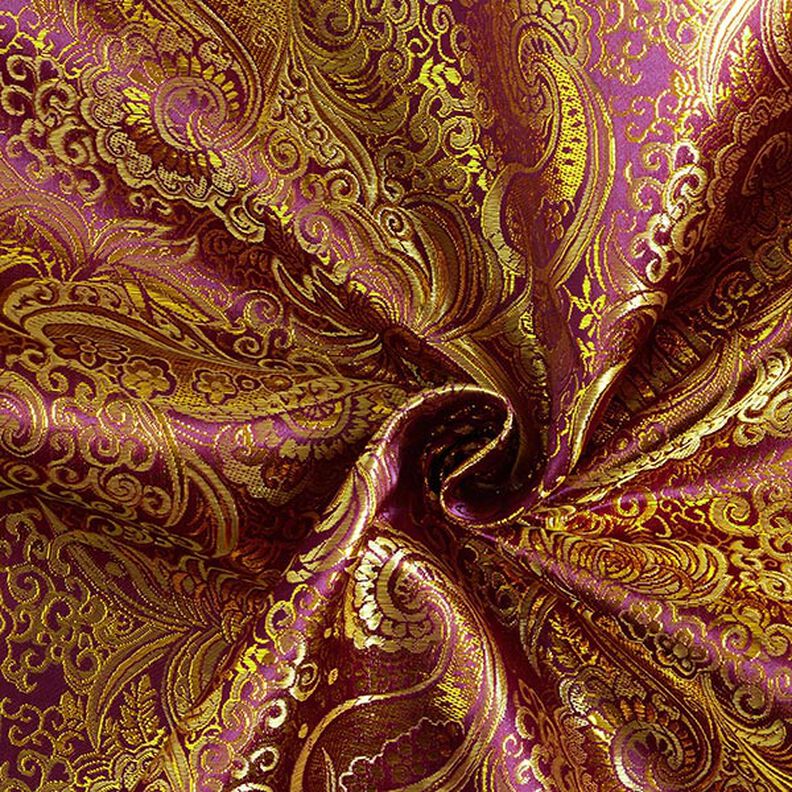 Kledingsjacquard metallic paisley – lila/goud,  image number 4