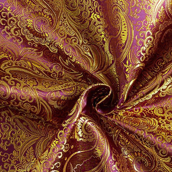 Kledingsjacquard metallic paisley – lila/goud,  image number 4
