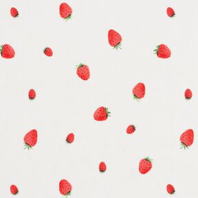 GOTS Katoenjersey Aquarel aardbeien Digitaal printen – ivoor, 