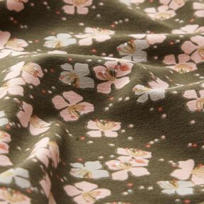 Katoenjersey Schattige bloemetjes – kaki, 