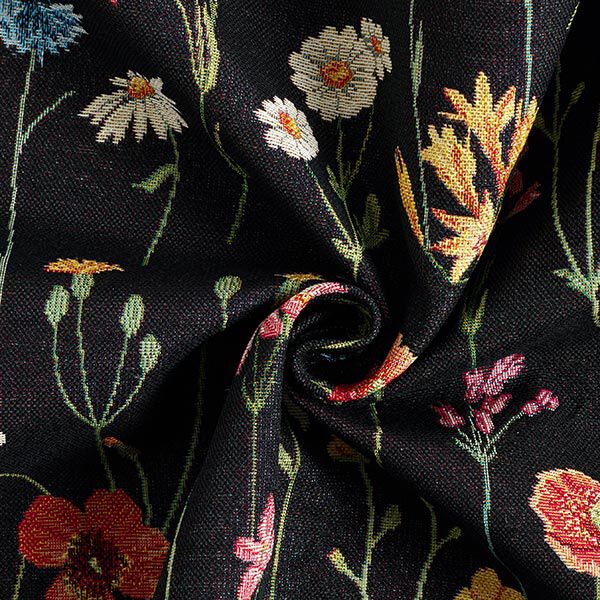 Decostof Gobelin Wilde bloemen – zwart/roos,  image number 3
