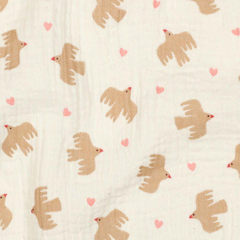 GOTS Mousseline/dubbel gehaakte stoffen Vogels en harten | Poppy Fabrics – ecru, image number 3