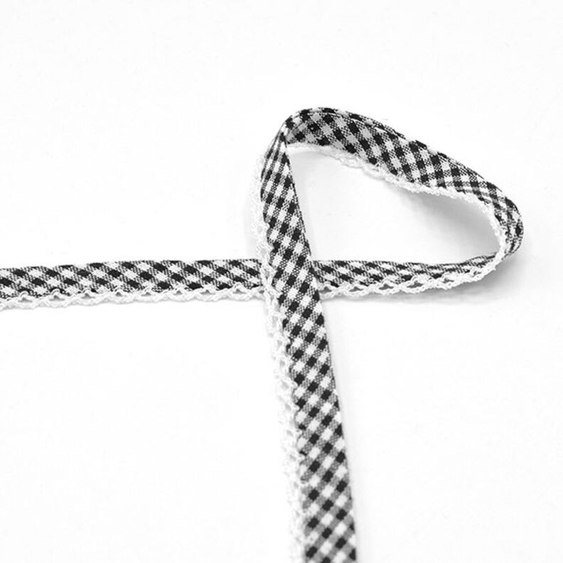 Biasband Vichy ruit met gehaakte rand [20 mm] – zwart,  image number 2