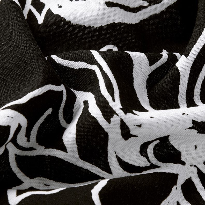 Viscose-linnen-mix abstracte zonnebloemen – zwart/wit,  image number 2