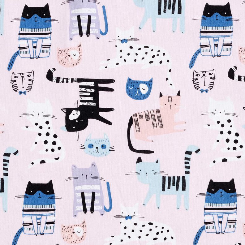 Katoenen stof Cretonne abstracte katten – lichtroze/wit,  image number 1