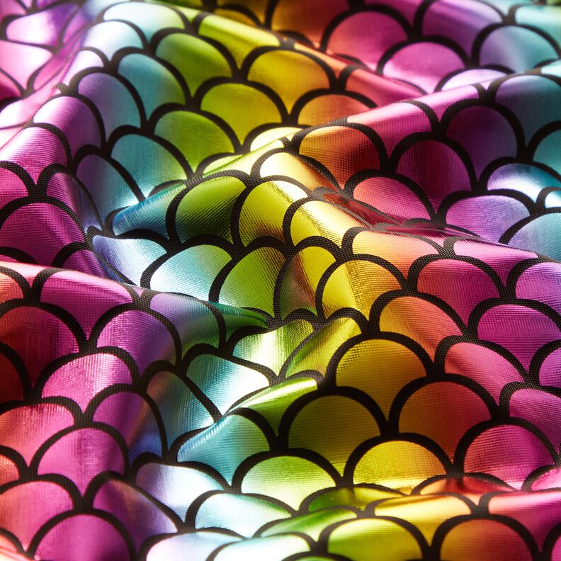 Foliejersey Zeemeerminschubben regenboog – zwart/kleurenmix,  image number 2