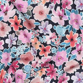 Katoenpopeline Bloemen | Poppy Fabrics – zwart blauw, 
