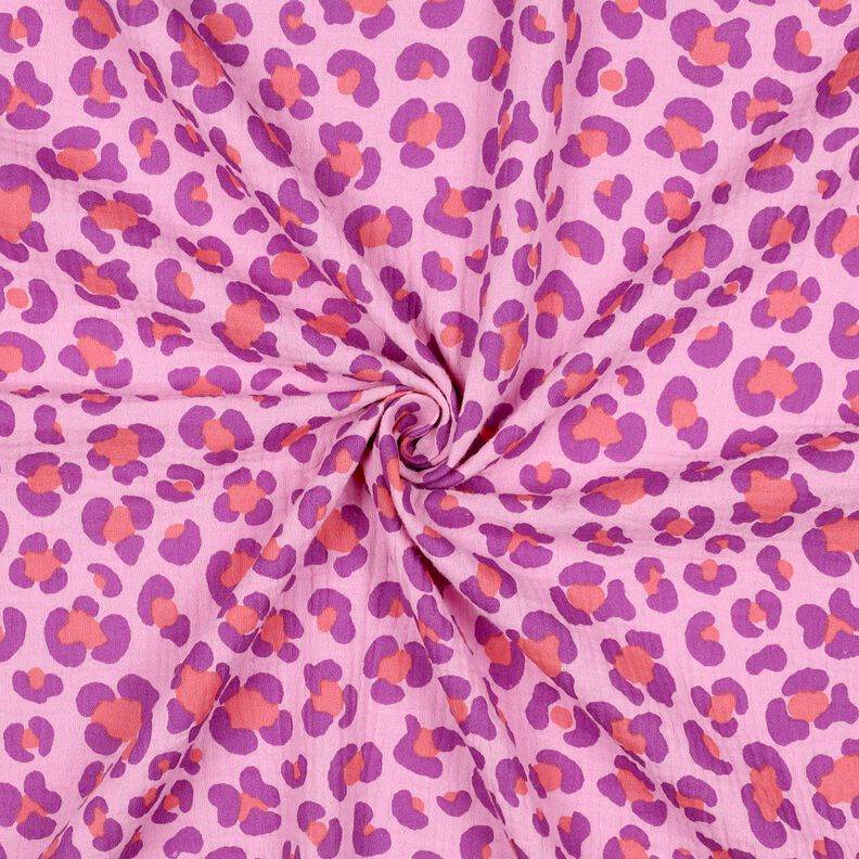 Mousseline/dubbel gehaakte stoffen kleurrijke luipaardprint | Poppy Fabrics – pastelviolet/roodlila, image number 3