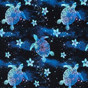 Katoenjersey Aloha schildpadden | Glitzerpüppi – nachtblauw/licht turkoois, 