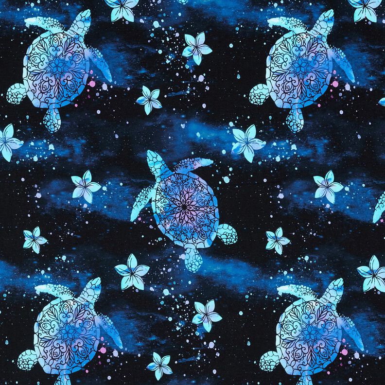Katoenjersey Aloha schildpadden | Glitzerpüppi – nachtblauw/licht turkoois,  image number 1