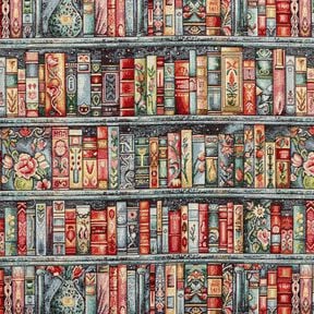 Decostof Gobelin Kleurrijke boekenplank &ndash; blauwe spar/karmijnrood, 