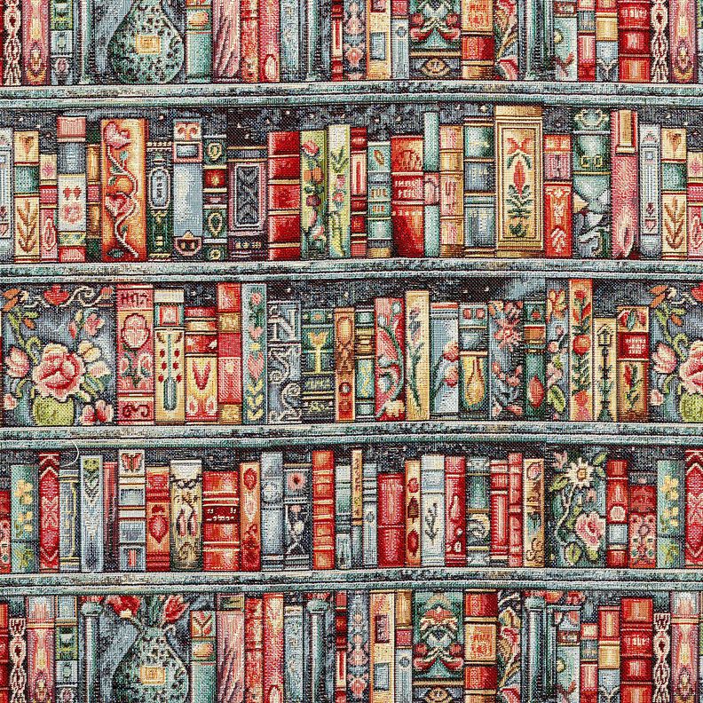 Decostof Gobelin Kleurrijke boekenplank &ndash; blauwe spar/karmijnrood,  image number 1